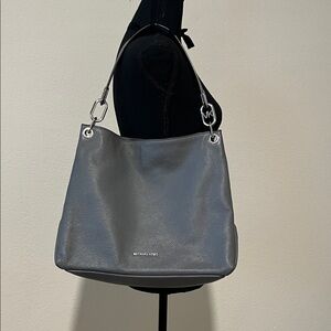 Michael Kors Pebbled Gray Leather Hobo with Silver Hardware